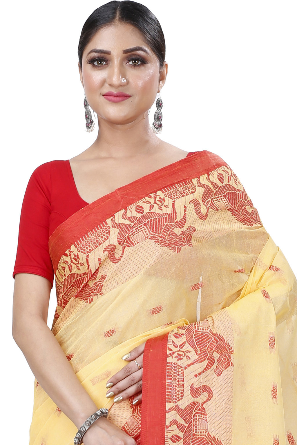 Light Yellow Pure Cotton Indrani Tant Saree (1017)